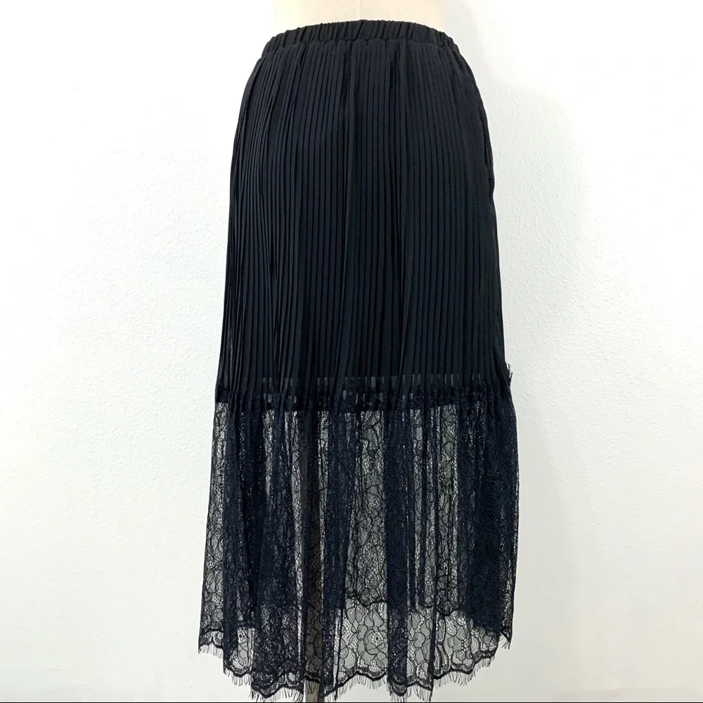 Mai Tai- Black Lace Pleat Midi Skirt Size Med - Picture 5 of 6
